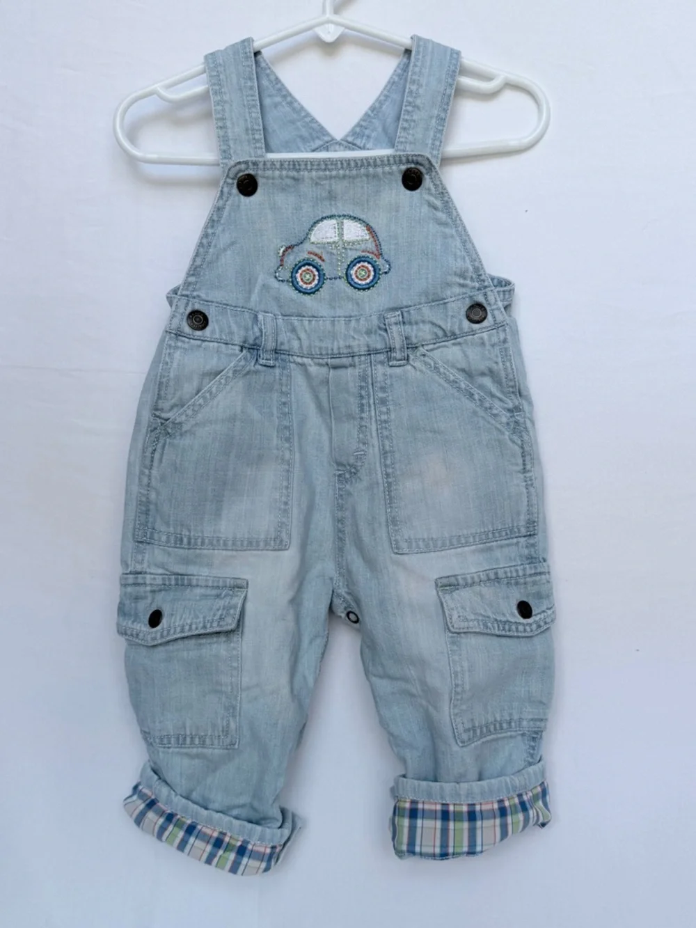 The Children's Place Light Blue Denim Overalls with Car Patch